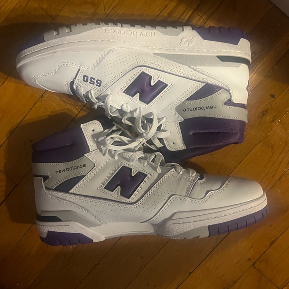 Purple and white high top sneakers. - Picture 4 of 9